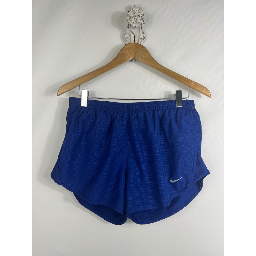 Nike‎ Dri-FIT Women Running Shorts Blue Wave Pattern Zip Pocket Medium M